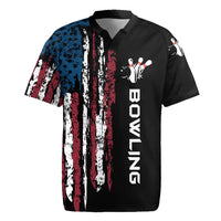 Distressed American Flag Rugby Jersey with Bowling Pins and Ball Vertical Stripe Design - Wonder Print Shop
