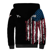 Distressed American Flag Sherpa Hoodie with Bowling Pins and Ball Vertical Stripe Design - Wonder Print Shop