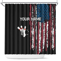 Distressed American Flag Shower Curtain with Bowling Pins and Ball Vertical Stripe Design - Wonder Print Shop