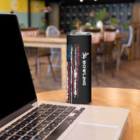 Distressed American Flag Skinny Tumbler with Bowling Pins and Ball Vertical Stripe Design - Wonder Print Shop