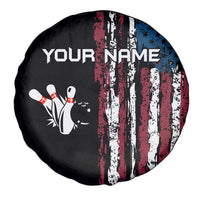 Distressed American Flag Spare Tire Cover with Bowling Pins and Ball Vertical Stripe Design - Wonder Print Shop