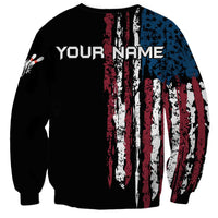 Distressed American Flag Sweatshirt with Bowling Pins and Ball Vertical Stripe Design - Wonder Print Shop