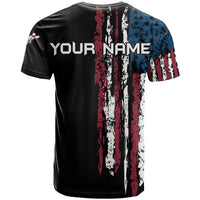 Distressed American Flag T Shirt with Bowling Pins and Ball Vertical Stripe Design - Wonder Print Shop