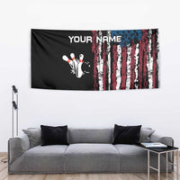 Distressed American Flag Tapestry with Bowling Pins and Ball Vertical Stripe Design - Wonder Print Shop
