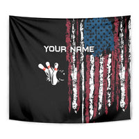 Distressed American Flag Tapestry with Bowling Pins and Ball Vertical Stripe Design - Wonder Print Shop