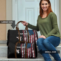 Distressed American Flag Travel Bag with Bowling Pins and Ball Vertical Stripe Design - Wonder Print Shop