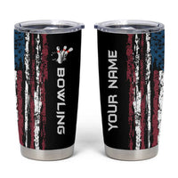 Distressed American Flag Tumbler Cup with Bowling Pins and Ball Vertical Stripe Design - Wonder Print Shop
