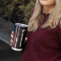 Distressed American Flag Tumbler Cup with Bowling Pins and Ball Vertical Stripe Design - Wonder Print Shop