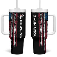 Distressed American Flag Tumbler With Handle with Bowling Pins and Ball Vertical Stripe Design - Wonder Print Shop