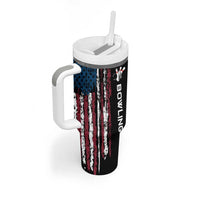 Distressed American Flag Tumbler With Handle with Bowling Pins and Ball Vertical Stripe Design - Wonder Print Shop