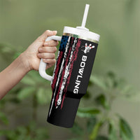 Distressed American Flag Tumbler With Handle with Bowling Pins and Ball Vertical Stripe Design - Wonder Print Shop