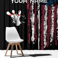 Distressed American Flag Window Curtain with Bowling Pins and Ball Vertical Stripe Design - Wonder Print Shop