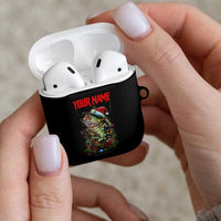 Custom Christmas Bass Fishing AirPods Case Santa Hat and Holiday Lights on Black Background - Wonder Print Shop
