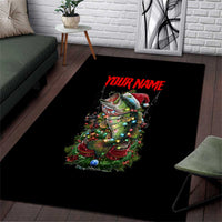 Custom Christmas Bass Fishing Area Rug Santa Hat and Holiday Lights on Black Background - Wonder Print Shop