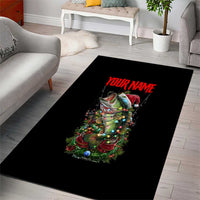 Custom Christmas Bass Fishing Area Rug Santa Hat and Holiday Lights on Black Background - Wonder Print Shop