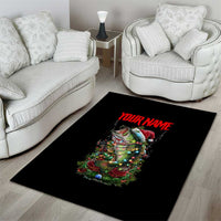 Custom Christmas Bass Fishing Area Rug Santa Hat and Holiday Lights on Black Background - Wonder Print Shop