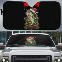 Custom Christmas Bass Fishing Auto Sun Shade Santa Hat and Holiday Lights on Black Background - Wonder Print Shop