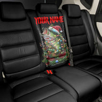 Custom Christmas Bass Fishing Back Car Seat Cover Santa Hat and Holiday Lights on Black Background - Wonder Print Shop