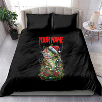 Custom Christmas Bass Fishing Bedding Set Santa Hat and Holiday Lights on Black Background - Wonder Print Shop