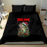 Custom Christmas Bass Fishing Bedding Set Santa Hat and Holiday Lights on Black Background - Wonder Print Shop