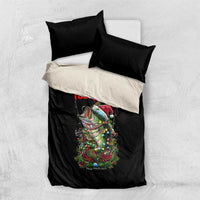 Custom Christmas Bass Fishing Bedding Set Santa Hat and Holiday Lights on Black Background - Wonder Print Shop