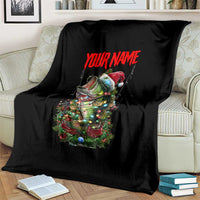 Custom Christmas Bass Fishing Blanket Santa Hat and Holiday Lights on Black Background - Wonder Print Shop