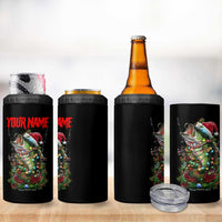Custom Christmas Bass Fishing 4 in 1 Can Cooler Tumbler Santa Hat and Holiday Lights on Black Background - Wonder Print Shop