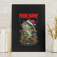 Custom Christmas Bass Fishing Canvas Wall Art Santa Hat and Holiday Lights on Black Background - Wonder Print Shop