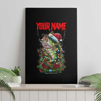 Custom Christmas Bass Fishing Canvas Wall Art Santa Hat and Holiday Lights on Black Background - Wonder Print Shop