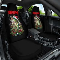 Custom Christmas Bass Fishing Car Seat Cover Santa Hat and Holiday Lights on Black Background - Wonder Print Shop