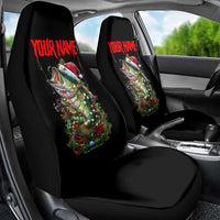 Custom Christmas Bass Fishing Car Seat Cover Santa Hat and Holiday Lights on Black Background - Wonder Print Shop