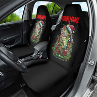 Custom Christmas Bass Fishing Car Seat Cover Santa Hat and Holiday Lights on Black Background - Wonder Print Shop