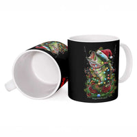 Custom Christmas Bass Fishing Ceramic Mug Santa Hat and Holiday Lights on Black Background - Wonder Print Shop