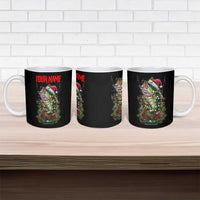 Custom Christmas Bass Fishing Ceramic Mug Santa Hat and Holiday Lights on Black Background - Wonder Print Shop