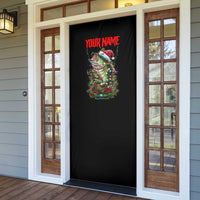 Custom Christmas Bass Fishing Door Cover Santa Hat and Holiday Lights on Black Background - Wonder Print Shop