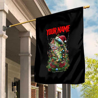 Custom Christmas Bass Fishing Garden Flag Santa Hat and Holiday Lights on Black Background - Wonder Print Shop