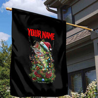 Custom Christmas Bass Fishing Garden Flag Santa Hat and Holiday Lights on Black Background - Wonder Print Shop