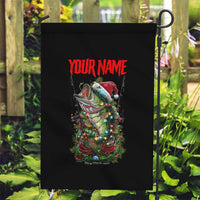 Custom Christmas Bass Fishing Garden Flag Santa Hat and Holiday Lights on Black Background - Wonder Print Shop