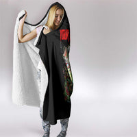 Custom Christmas Bass Fishing Hooded Blanket Santa Hat and Holiday Lights on Black Background - Wonder Print Shop