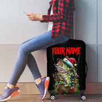 Custom Christmas Bass Fishing Luggage Cover Santa Hat and Holiday Lights on Black Background - Wonder Print Shop