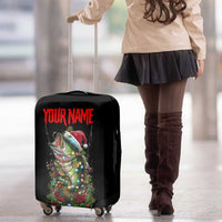 Custom Christmas Bass Fishing Luggage Cover Santa Hat and Holiday Lights on Black Background - Wonder Print Shop