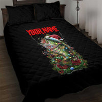 Custom Christmas Bass Fishing Quilt Bed Set Santa Hat and Holiday Lights on Black Background - Wonder Print Shop