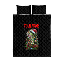 Custom Christmas Bass Fishing Quilt Bed Set Santa Hat and Holiday Lights on Black Background - Wonder Print Shop