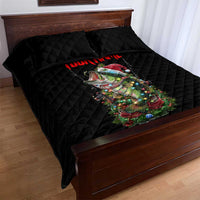 Custom Christmas Bass Fishing Quilt Bed Set Santa Hat and Holiday Lights on Black Background - Wonder Print Shop