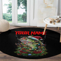 Custom Christmas Bass Fishing Round Carpet Santa Hat and Holiday Lights on Black Background - Wonder Print Shop