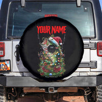 Custom Christmas Bass Fishing Spare Tire Cover Santa Hat and Holiday Lights on Black Background - Wonder Print Shop