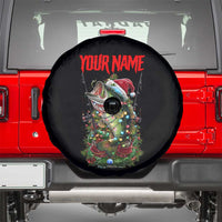 Custom Christmas Bass Fishing Spare Tire Cover Santa Hat and Holiday Lights on Black Background - Wonder Print Shop