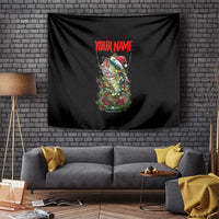 Custom Christmas Bass Fishing Tapestry Santa Hat and Holiday Lights on Black Background - Wonder Print Shop
