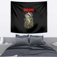Custom Christmas Bass Fishing Tapestry Santa Hat and Holiday Lights on Black Background - Wonder Print Shop