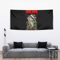 Custom Christmas Bass Fishing Tapestry Santa Hat and Holiday Lights on Black Background - Wonder Print Shop